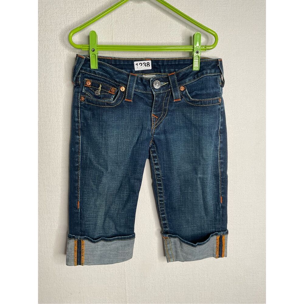 True Religion Sophie Women Size 25 Flap Pocket Denim Cuffed‎ Bermuda Jean Shorts